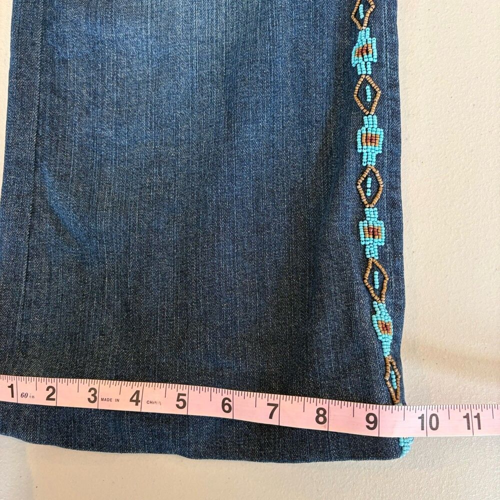 Vintage 90s Ralph Lauren Women Southwest Beaded Jeans Size 14W Turquoise Aztec - Picture 12 of 16